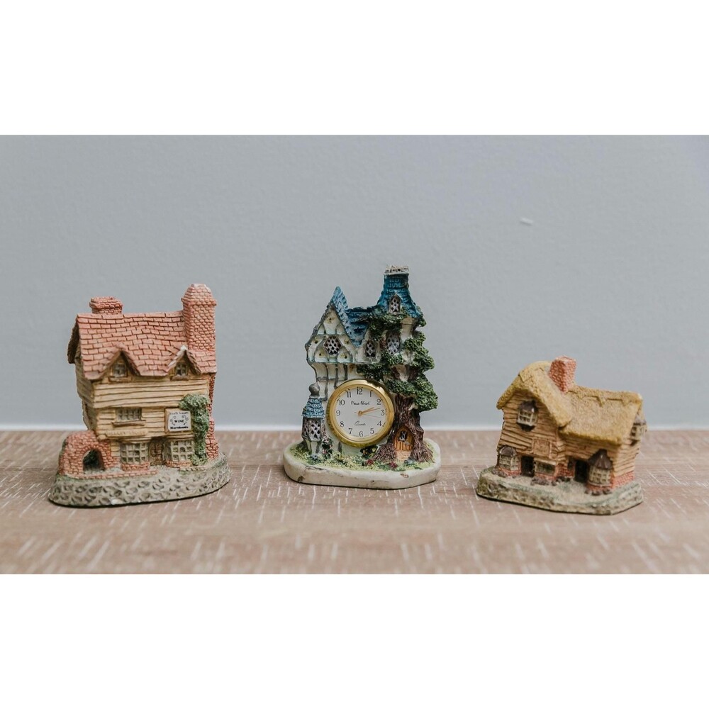 Vintage David Winter Cottage Set of 3 Wine Village Merchant English Clock